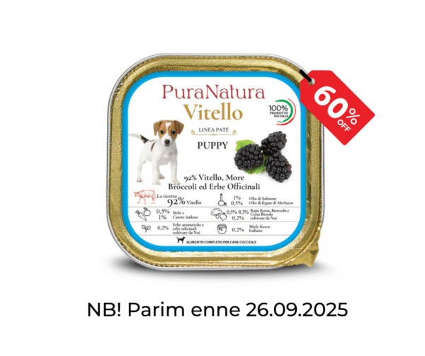 PuraNatura Puppy Veal & Blackberries. Телятина и ежевика, влажный корм для щенков, 150 г
